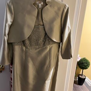 Pale green silk evening, dress, two piece